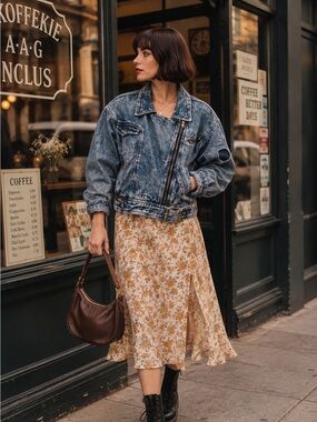 Vintage Prima Donna Acid Wash Denim Moto Jacket Oversized Biker 80s 90s